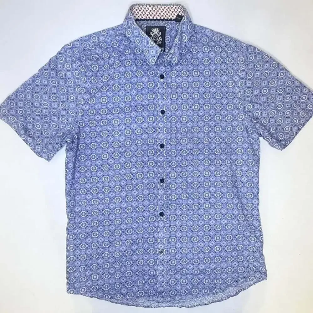 English Laundry Geometric Print Short Sleeve Button-Up Shirt - Picture 2 of 6